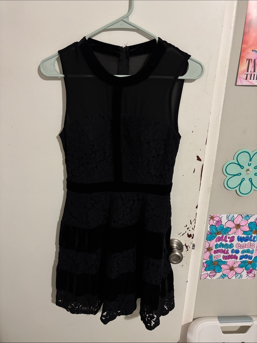 Junior's Size 7 City Studio Sheer Top Tank Dress with Built in Bra Black